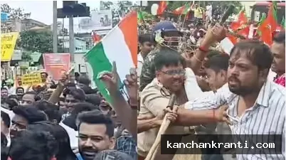 रांची में भाजपा कार्यालय के सामने कांग्रेस के प्रदर्शन के दौरान बवाल, अंडे-टमाटर के साथ पथराव
