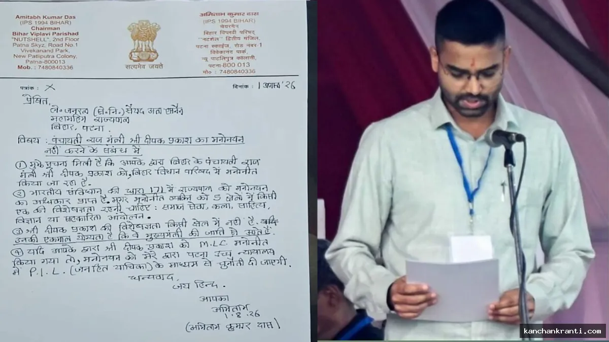 मंत्री दीपक प्रकाश के मनोनयन से पहले बढ़ा विवाद: पूर्व IPS अमिताभ दास ने राज्यपाल को लिखा पत्र, PIL की दी चेतावनी