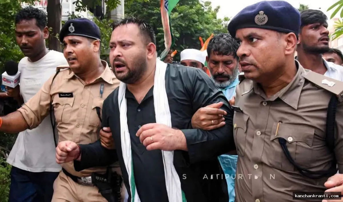 राजद का पटना में जोरदार राजभवन मार्च: तेजस्वी के नेतृत्व में उमड़ा युवाओं का सैलाब, पुलिस ने छोड़ीं पानी की बौछारें; राज्यपाल को सौंपा 6 सूत्री ज्ञापन